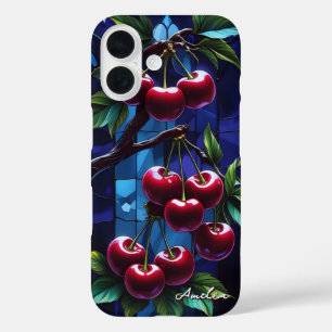 Trendy Gothic Dark Stained Glass Cherry iPhone 16 Case