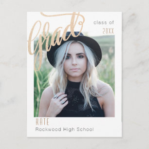 Trendy Grad Announcement/invite  Golden Framing Postcard
