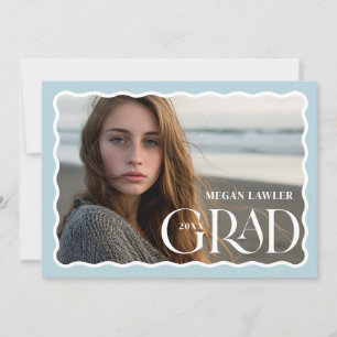Trendy Grad Announcement Photo Card Wave Blue