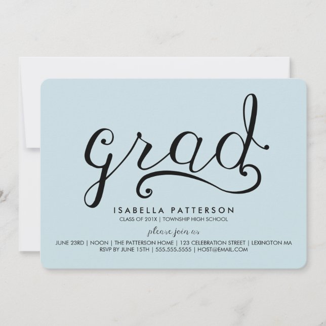 Trendy Grad Pastel Blue Graduation Invitation (Front)