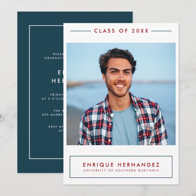 Trendy Grad Photo Graduation Party Announcement (Front/Back)