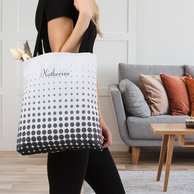 Trendy Gradient Polka Dots Custom Name Tote Bag (Creator Uploaded)