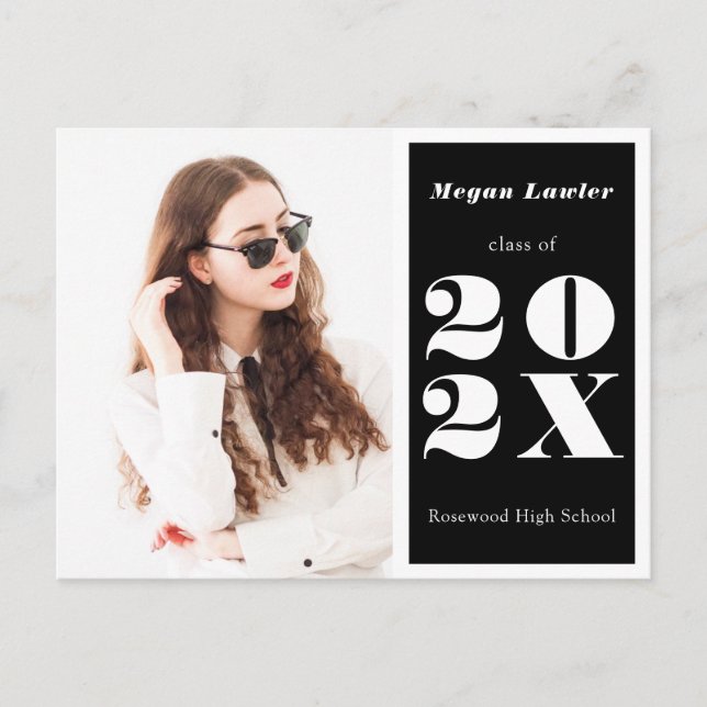 Trendy Graduate Announcement Photo Black Postcard (Front)