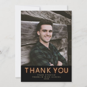 Trendy Graduate Neon Lights Photo Thank You Card