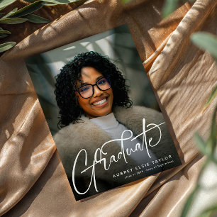 Trendy Graduate Script Photo Graduation Announcement