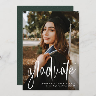 Trendy graduate vertical green graduation invite