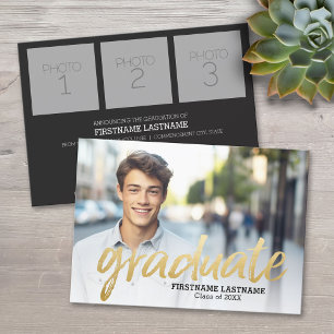 Trendy Graduation Announcement with 4 Photos gold