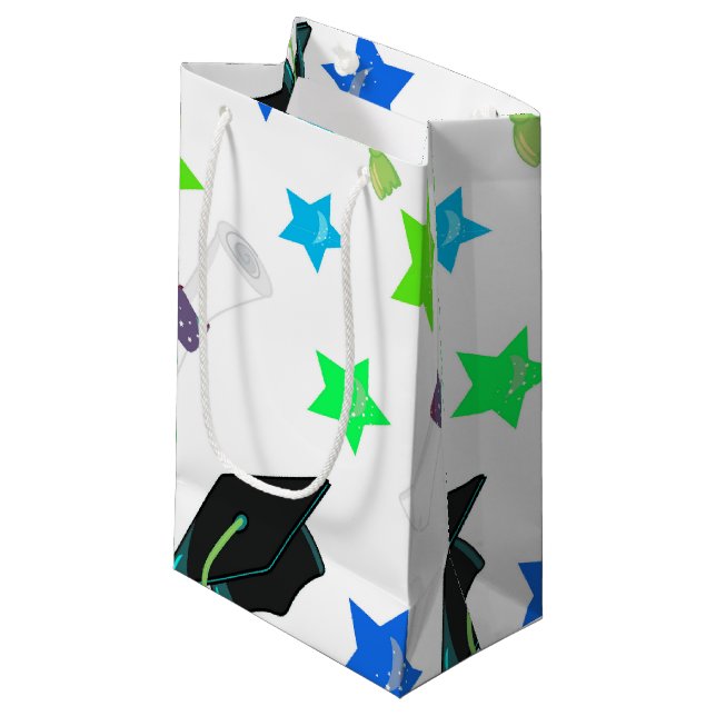 Trendy Graduation Cap and Stars Small Gift Bag (Front Angled)