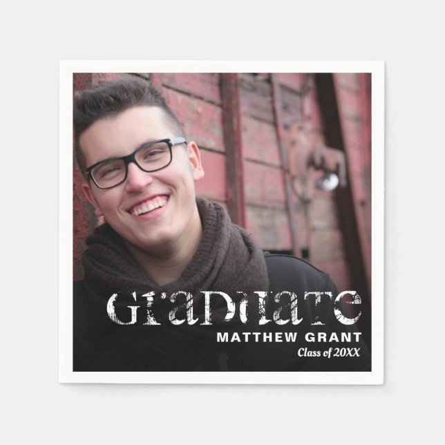 Trendy Graduation Celebration Photo Napkin (Front)