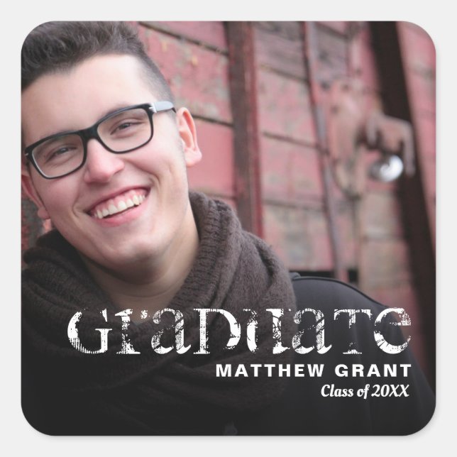 Trendy Graduation Celebration Photo Square Sticker (Front)