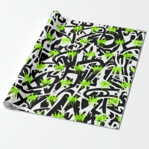 Trendy Graffiti Crown Pattern Green Black  Wrapping Paper