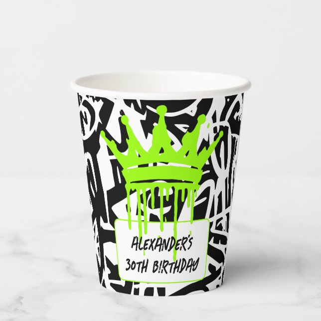 Trendy Graffiti Urban Crown Green Black  Paper Cups (Back)