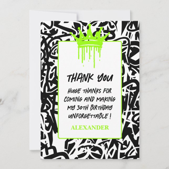 Trendy Graffiti Urban Crown Green Black  Thank You Card (Front)