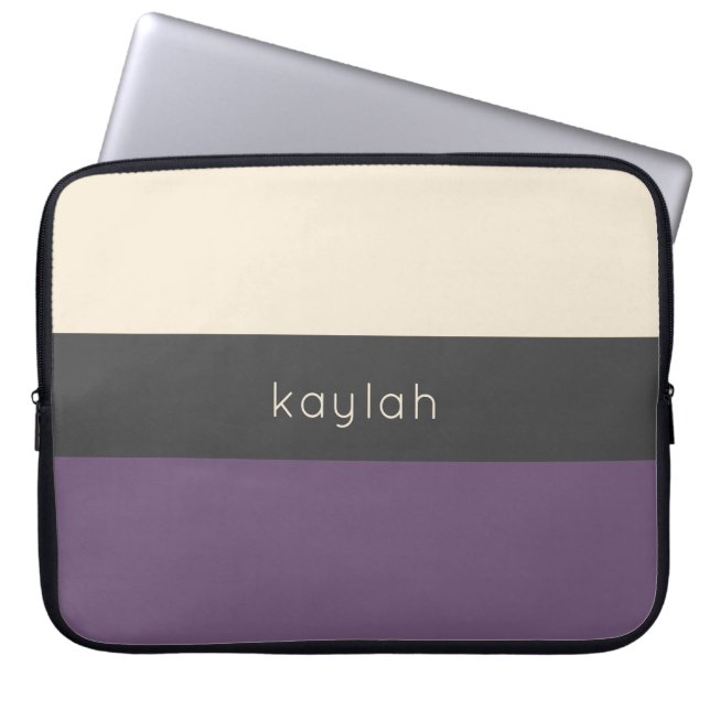 Trendy Grape Color Block Pattern with Name Laptop Sleeve (Front)