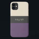 Trendy Grape Colour Block Pattern with Any Name iPhone 11 Case<br><div class="desc">Simple and stylish, this designer look phone case has minimalist appeal. The sleek design features a chic colour block pattern in grape, medium grey and sandy beige. A text template is included for personalising this case with your name, monogram initials or other desired text. Available in other colour combinations and...</div>