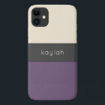 Trendy Grape Colour Block Pattern with Any Name iPhone 11 Case<br><div class="desc">Simple and stylish, this designer look phone case has minimalist appeal. The sleek design features a chic colour block pattern in grape, medium grey and sandy beige. A text template is included for personalising this case with your name, monogram initials or other desired text. Available in other colour combinations and...</div>