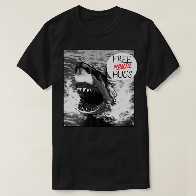 Trendy Graphic Great White Shark Free Mouth Hugs T-Shirt (Design Front)