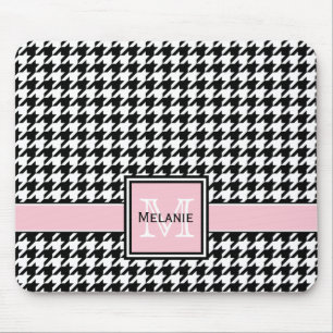 Trendy Graphic Houndstooth with Custom Monogram Mouse Mat