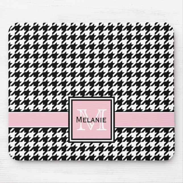 Trendy Graphic Houndstooth with Custom Monogram Mouse Mat (Front)