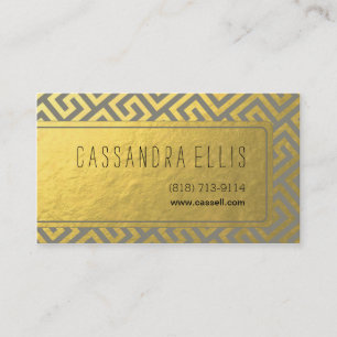 Trendy Greek Key Diagonal   gold foil grey Business Card