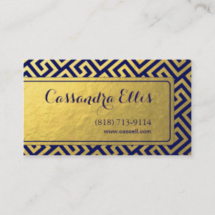 Trendy Greek Key Diagonal   gold foil navy Business Card