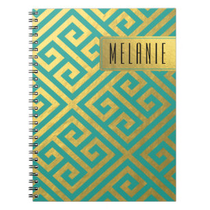 Trendy Greek Key Diagonal   gold foil teal Notebook