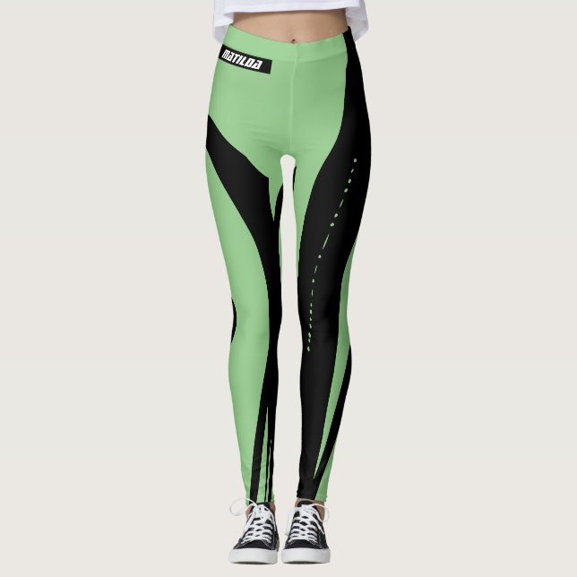 Trendy Green And Black Workout Gym Leggings (Front)