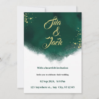    trendy green and gold elgant watercolor wedding invitation