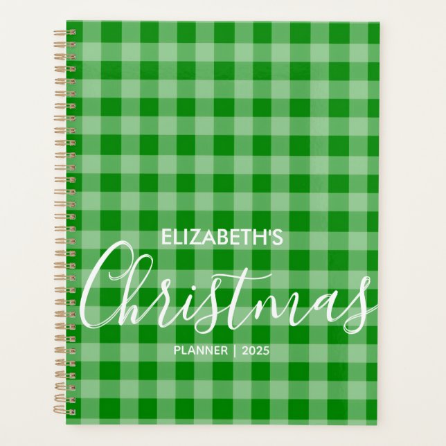 Trendy Green And White Chequered Name Planner (Front)