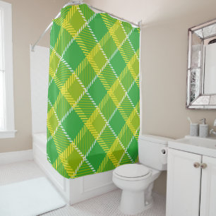 Trendy Green And Yellow Plaid Pattern Shower Curtain