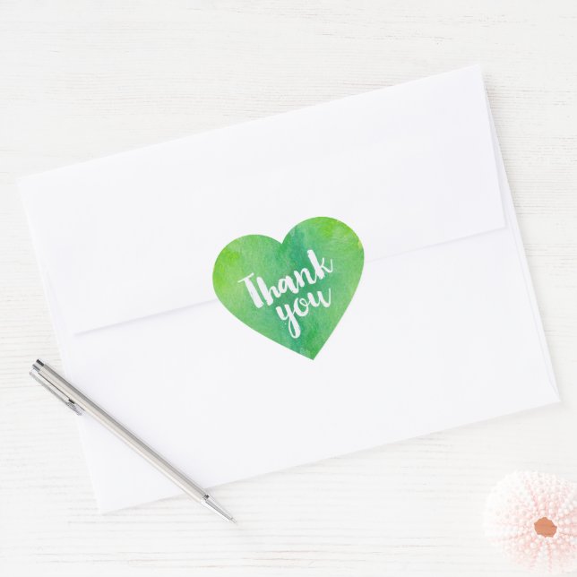 Trendy Green and Yellow Watercolor Thank You Heart Sticker (Envelope)
