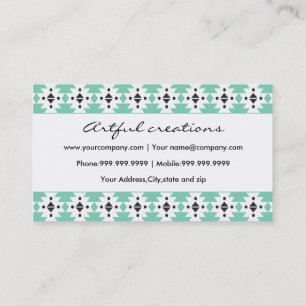 Trendy Green Aztec Pattern Business Card