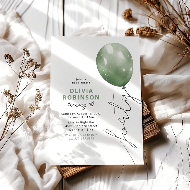 Trendy Green Balloon 40th Birthday Invitation (Creator Uploaded)