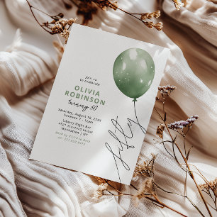 Trendy Green Balloon 50th Birthday Invitation