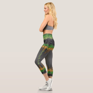 Trendy green black glam dripping Halloween theme Capri Leggings