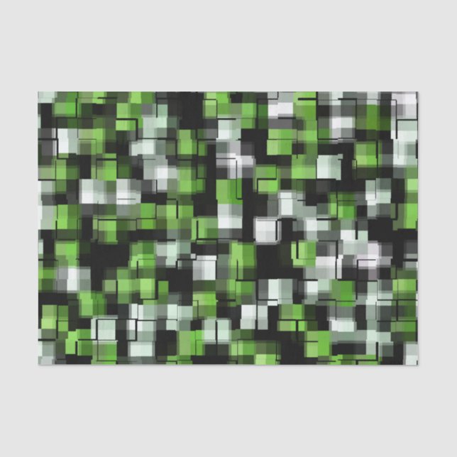 Trendy Green Black White Abstract Plaid  Tissue Paper (Front)