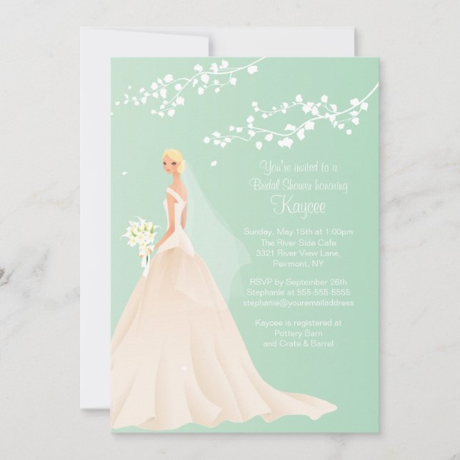 Trendy Green BLONDE  Bride Bridal Shower Invite (Front)