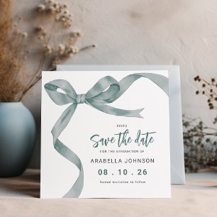 Trendy Green Bow Graduation Save The Date