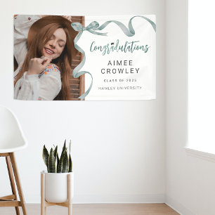 Trendy Green Bow Photo Graduation Banner