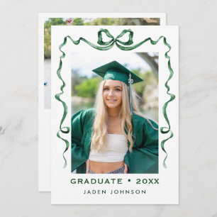 Trendy Green Bow Ribbon 2 PHOTO Graduation Party I Invitation