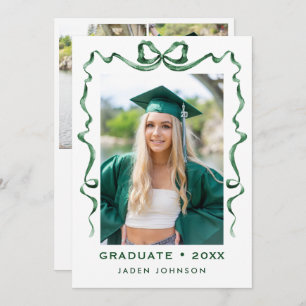 Trendy Green Bow Ribbon 4 PHOTO Graduation Party I Invitation