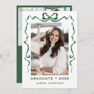 Trendy Green Bow Ribbon 4 PHOTO Graduation Party Invitation
