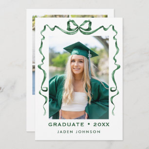 Trendy Green Bow Ribbon 5 PHOTO Graduation Party I Invitation