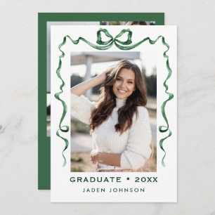 Trendy Green Bow Ribbon 5 PHOTO Graduation Party Invitation