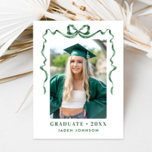 Trendy Green Bow Ribbon PHOTO Graduation Party Postcard