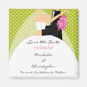 Trendy Green Bride & Groom Save The Date Magnet