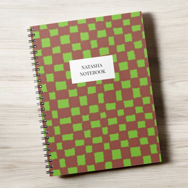 Trendy Green Brown Chequerboard Pattern Notebook (Creator Uploaded)