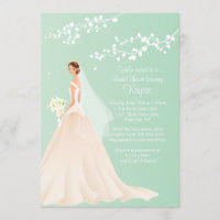 Trendy Green BRUNETTE Bride Bridal Shower Invite