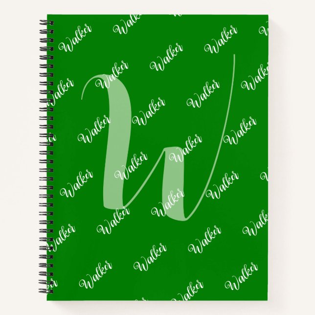 Trendy Green Colour - Initial Name Monogrammed Notebook (Front)