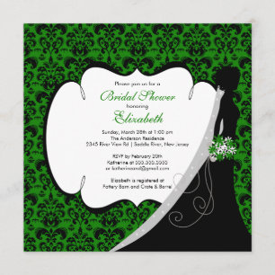 Trendy Green Damask Bride Bridal Shower Invite
